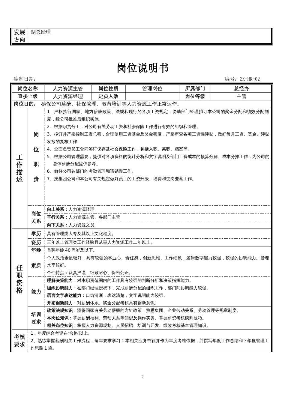 人力资源经理岗位说明书[共3页]_第2页