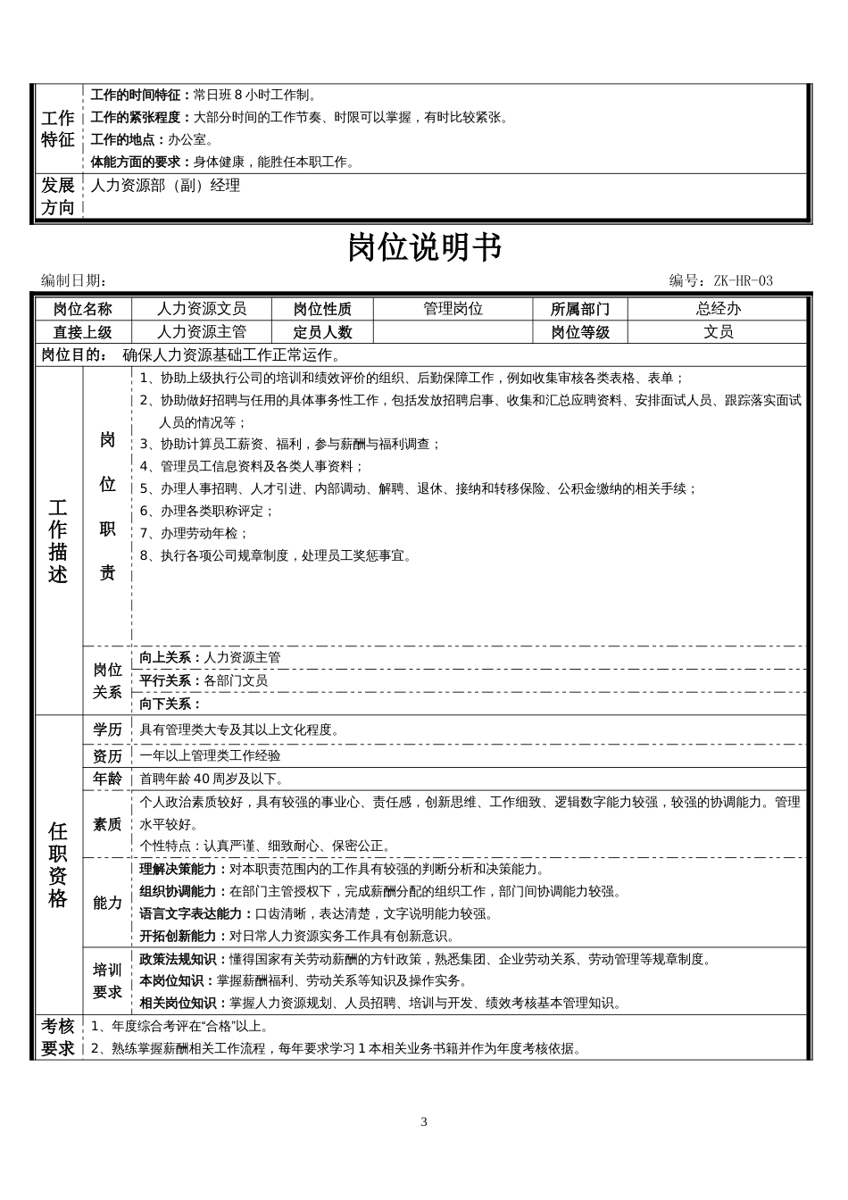 人力资源经理岗位说明书[共3页]_第3页