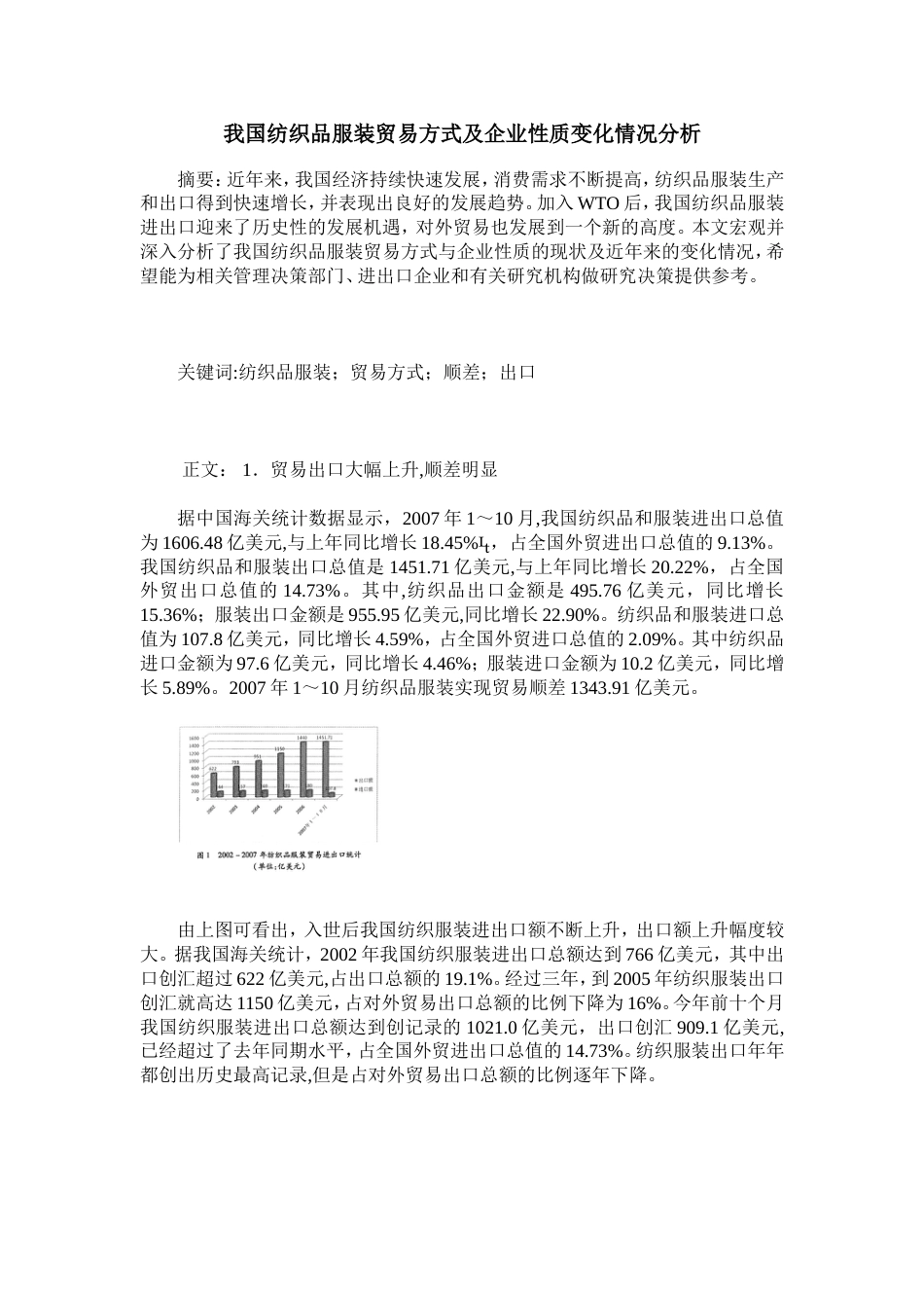 我国纺织品服装贸易方式及企业性质变化情况分析_第1页