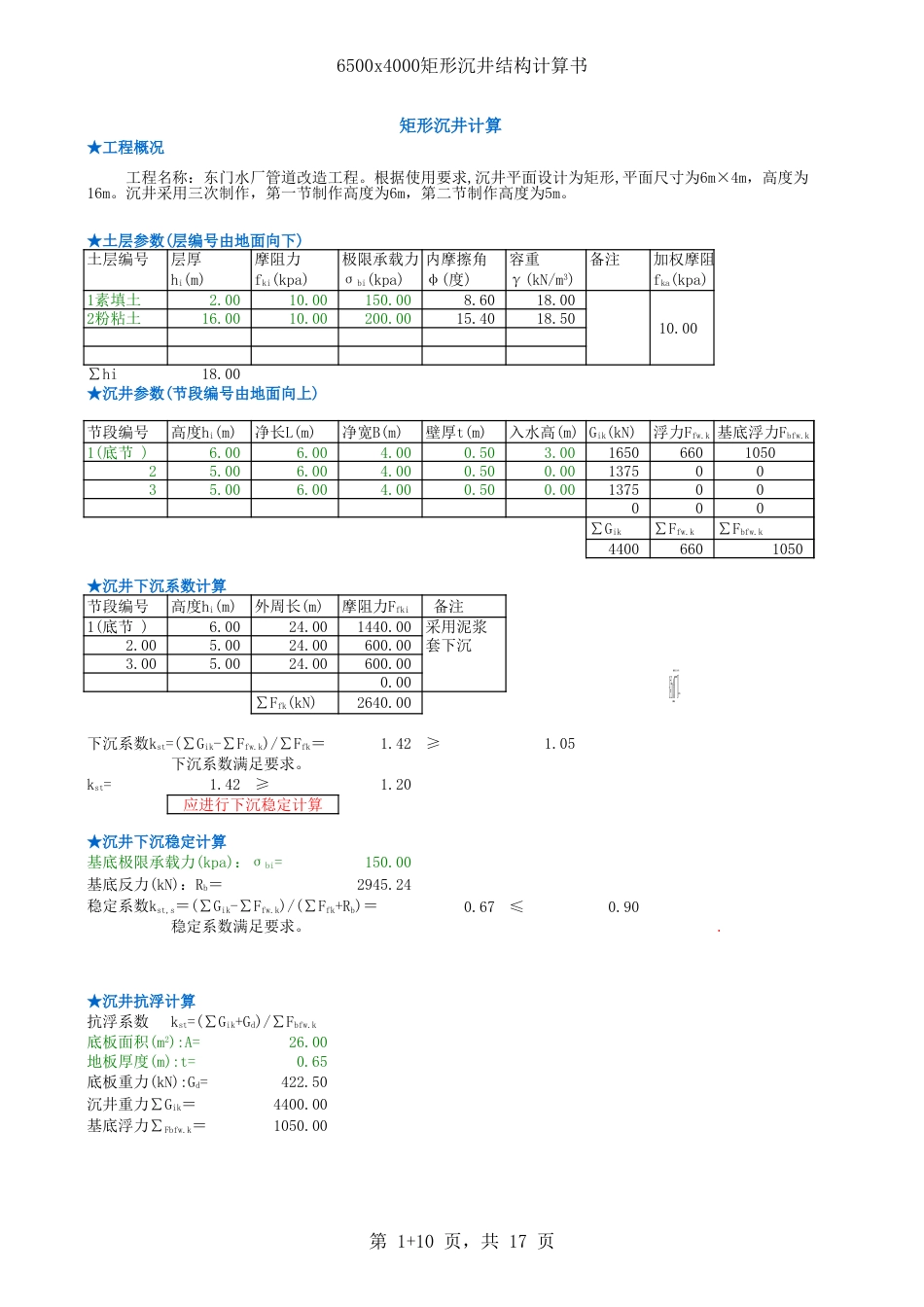 矩形沉井计算工作井[1页]_第1页