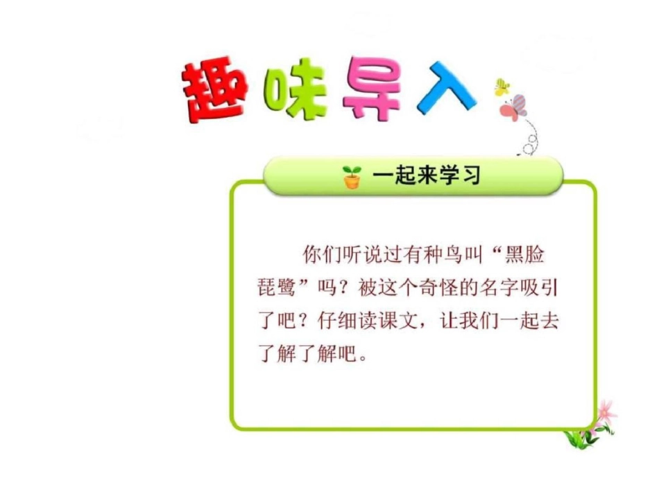 我叫黑脸琵鹭PPT二年级语文语文小学教育教育专区._第1页