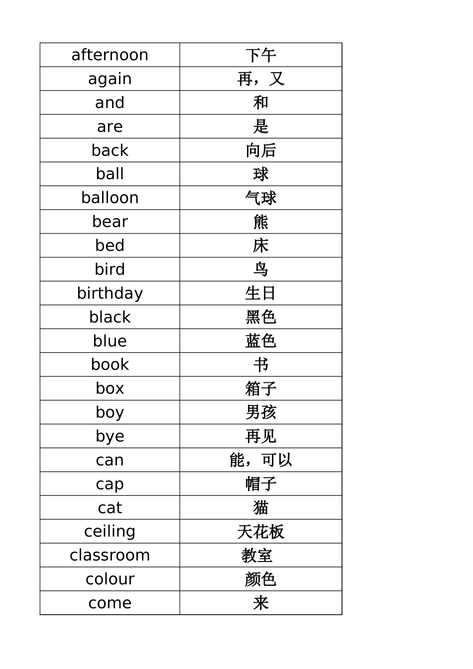 外研社小学英语单词表[共4页]_第1页