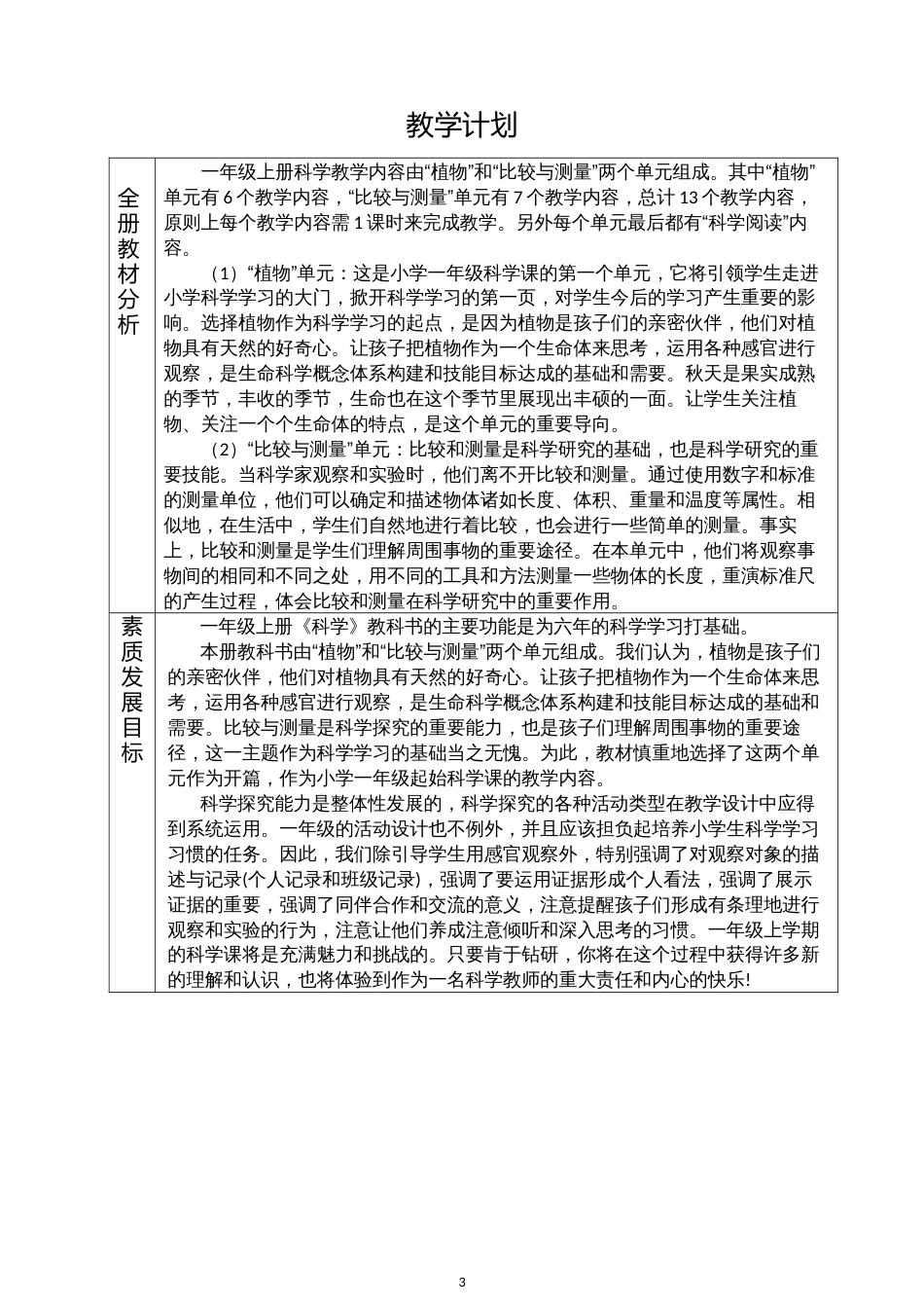 教科版一年级《科学》上册全册教案[33页]_第3页