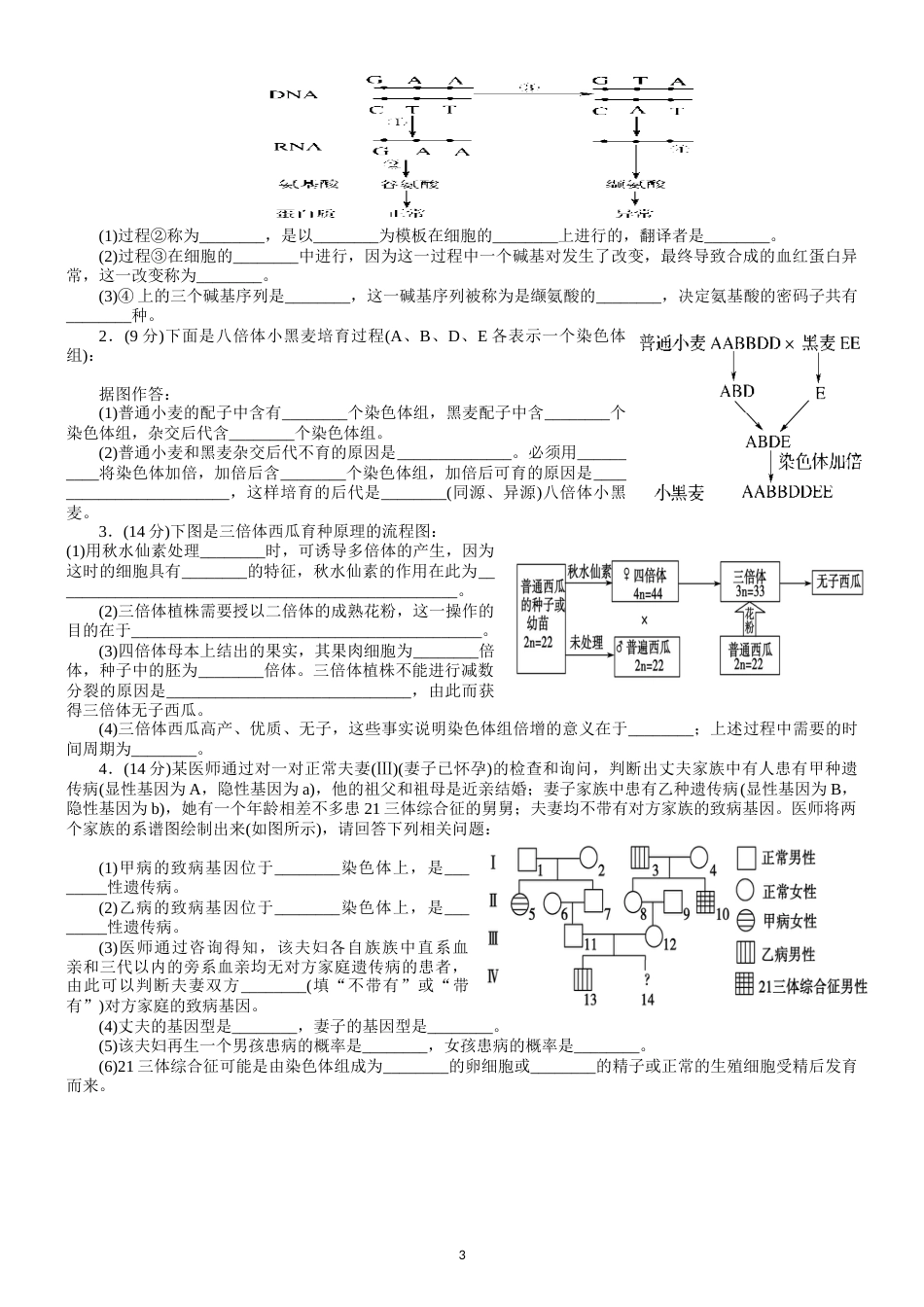 基因突变及其他变异测试题[共3页]_第3页