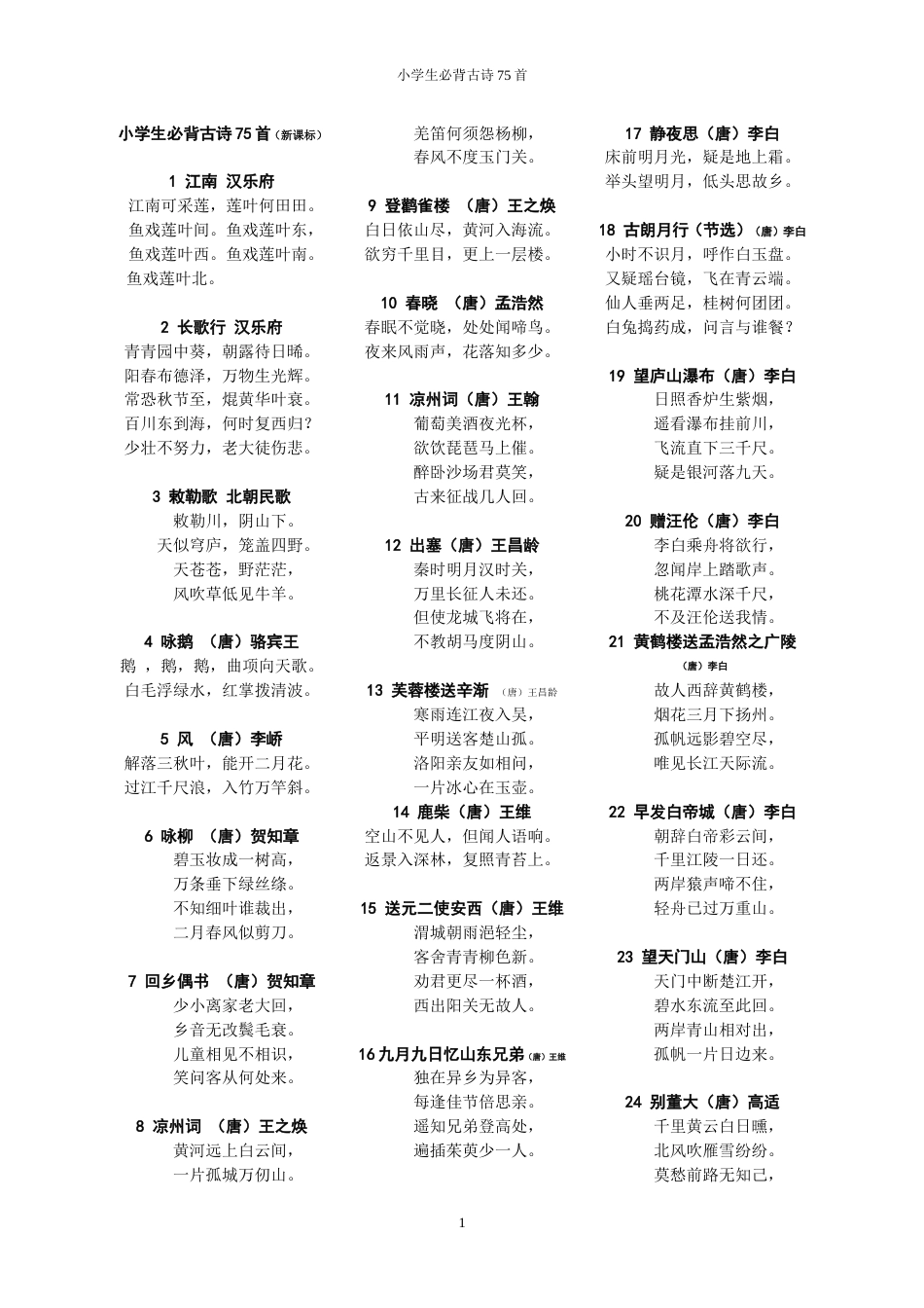 小学生必背古诗75首[共4页]_第1页