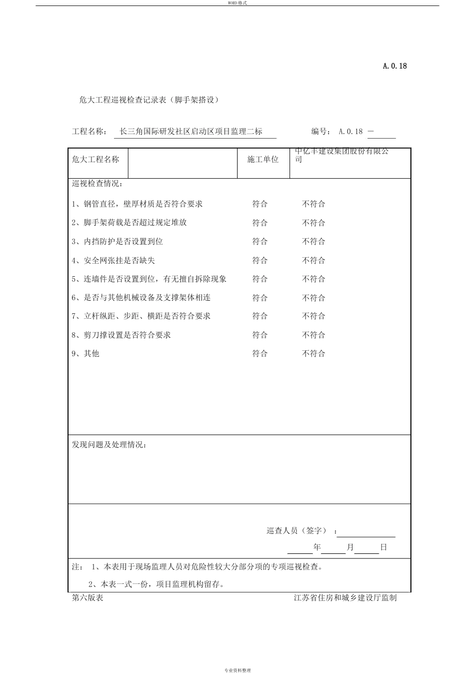 危大工程巡视检查记录落地脚手架_第1页