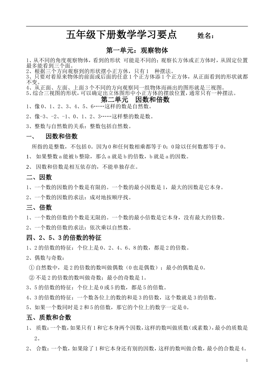 人教版五年级下册数学学习要点[共8页]_第1页