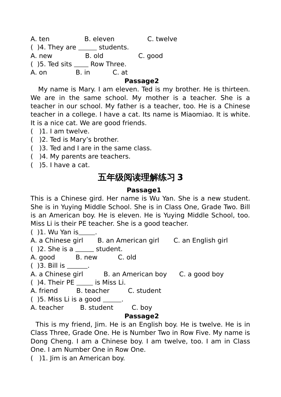 小学英语五年级阅读理解练习题含答案[共33页]_第2页