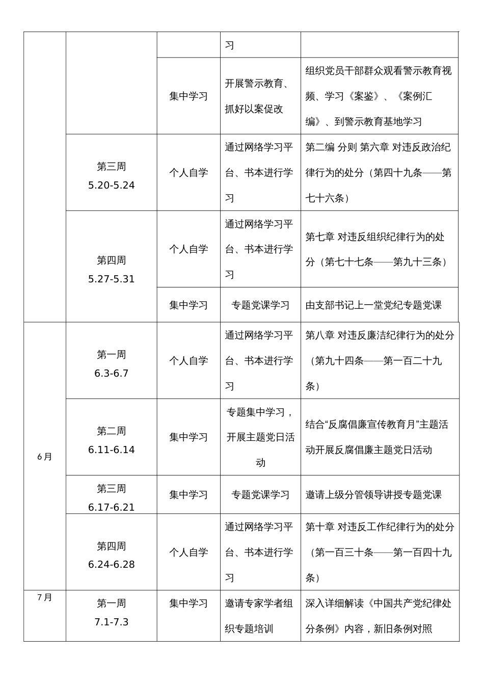 (七篇)党纪学习教育学习计划表、实施方案、学习计划、动员会主持词和讲话_第3页