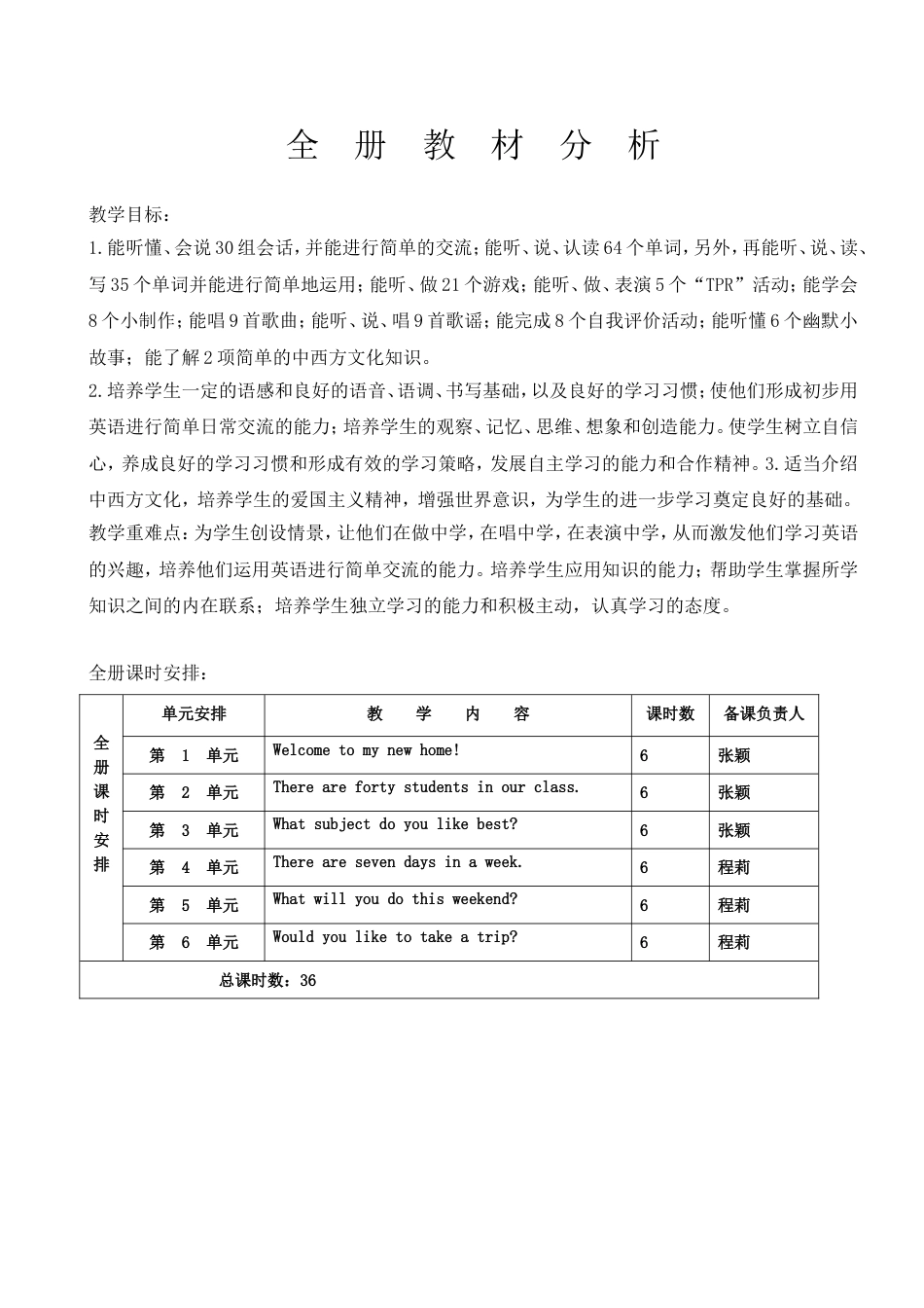 人教精通版英语4下人教精通版四年级英语下册教案全册_第2页