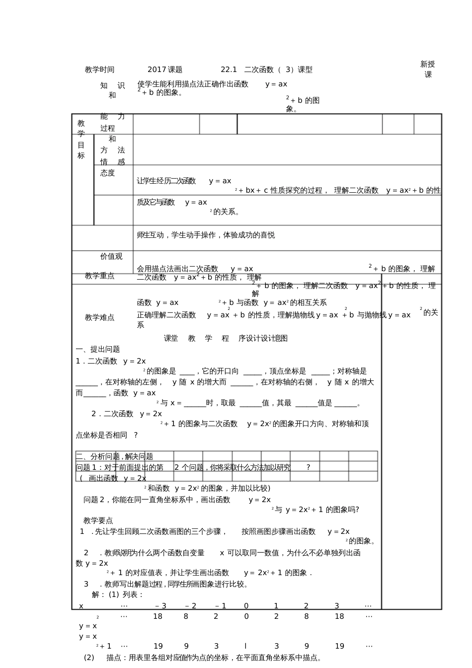 二次函数y=ax2b教案_第1页