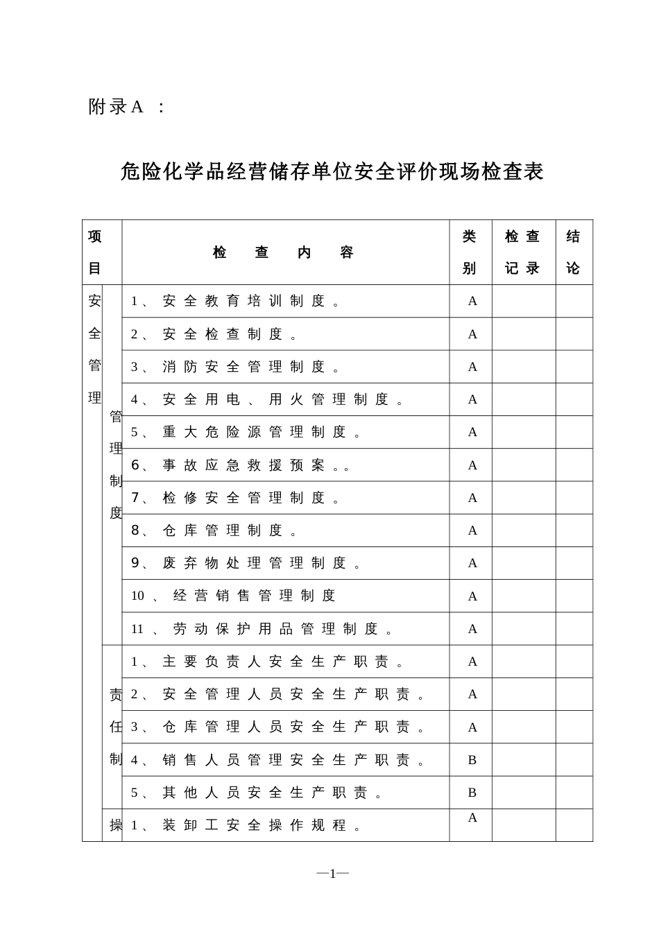 危险化学品经营储存单位安全评价现场检查表[共8页]_第1页