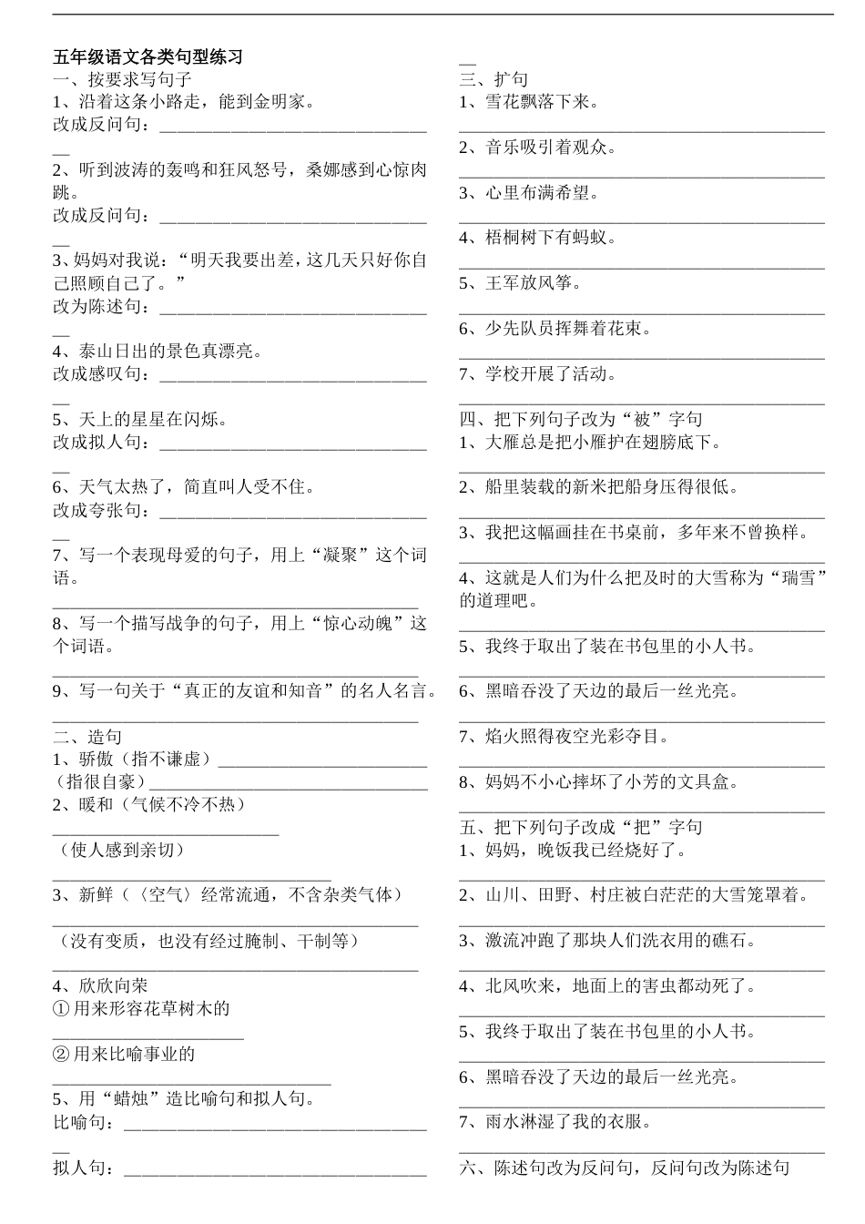 五年级语文各类句型练习[共6页]_第1页