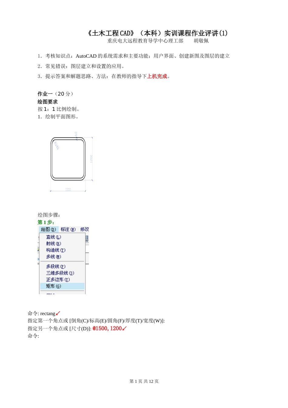 《土木工程CAD》本科课程实训课程作业评讲_第1页