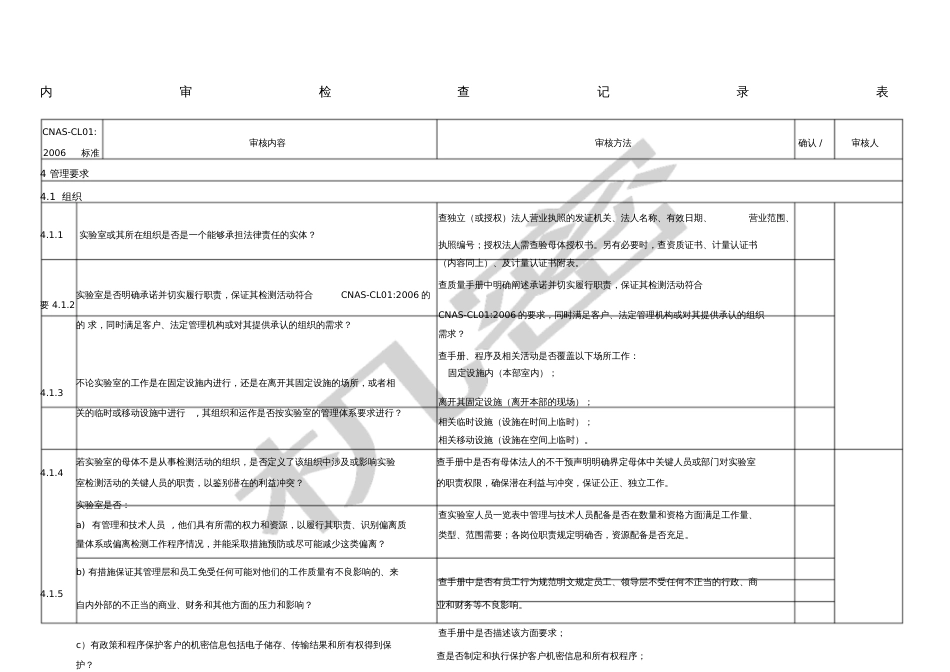CNAS内审检查记录表[共25页]_第1页