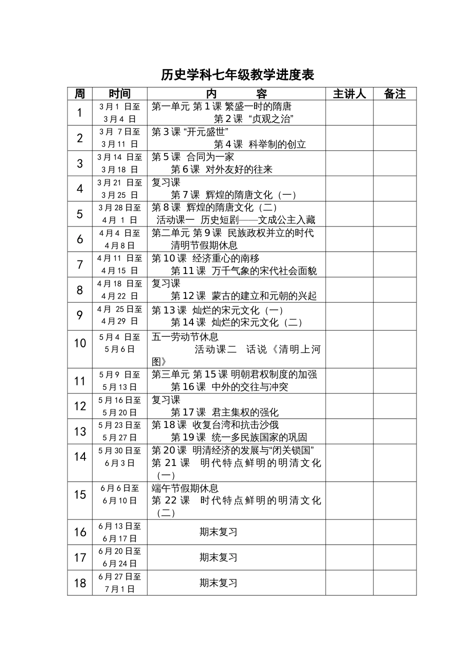 七年级下册历史教学进度表[共1页]_第1页