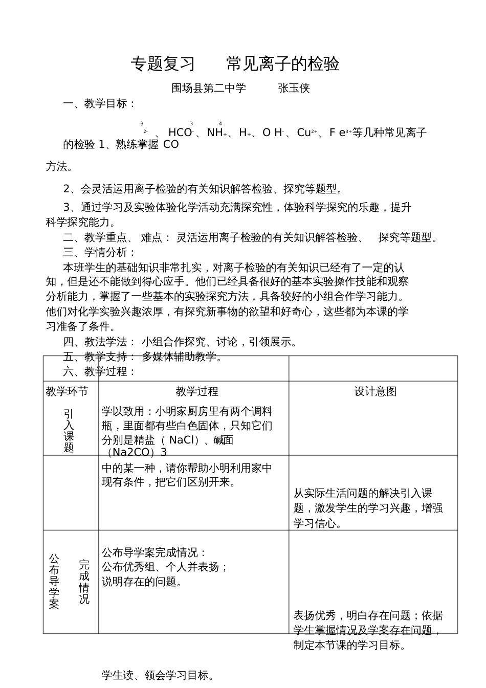 人教版初三化学下册专题复习《常见离子的检验》_第1页