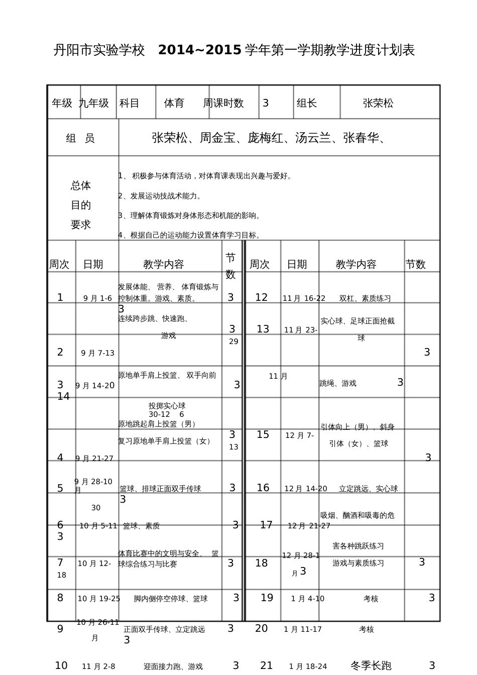 九年级体育教学进度计划表_第1页