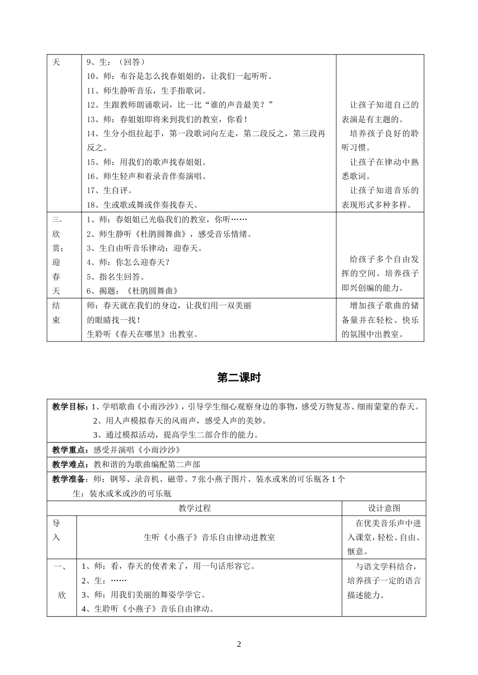 人音版一年级下册教学设计教案[共25页]_第2页