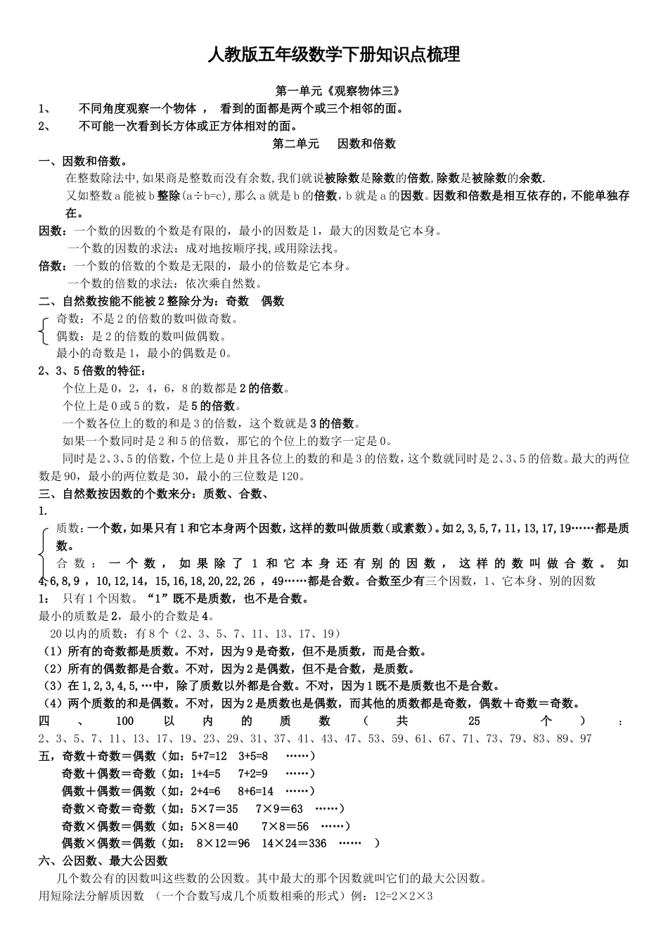 人教版五年级数学下册知识点梳理绝密_第1页