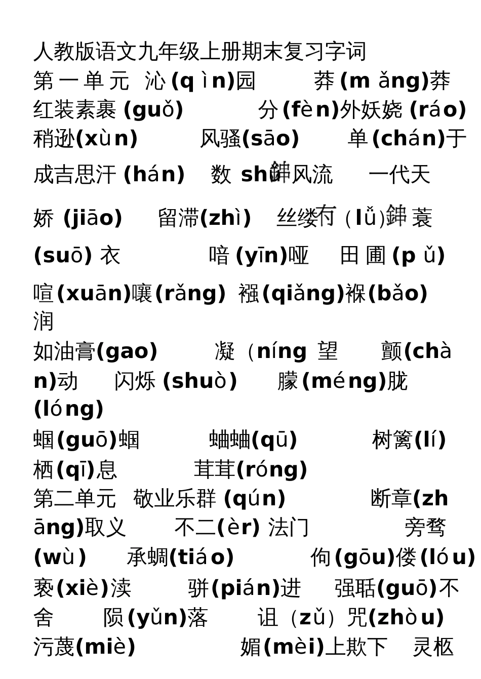 人教版语文九年级上册期末复习资料大全1_第1页