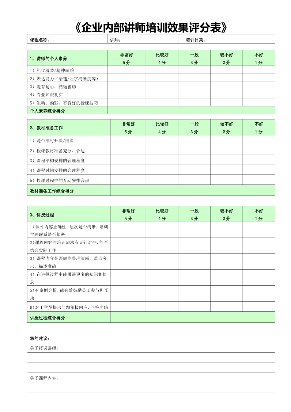 内部讲师培训效果评分表[共2页]_第1页