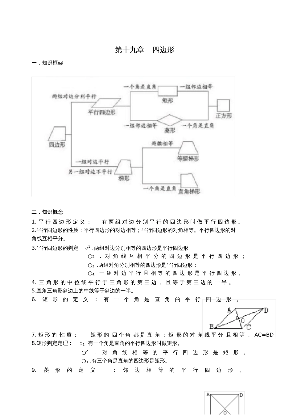 人教版八年级数学四边形知识点练习题带答案_第1页