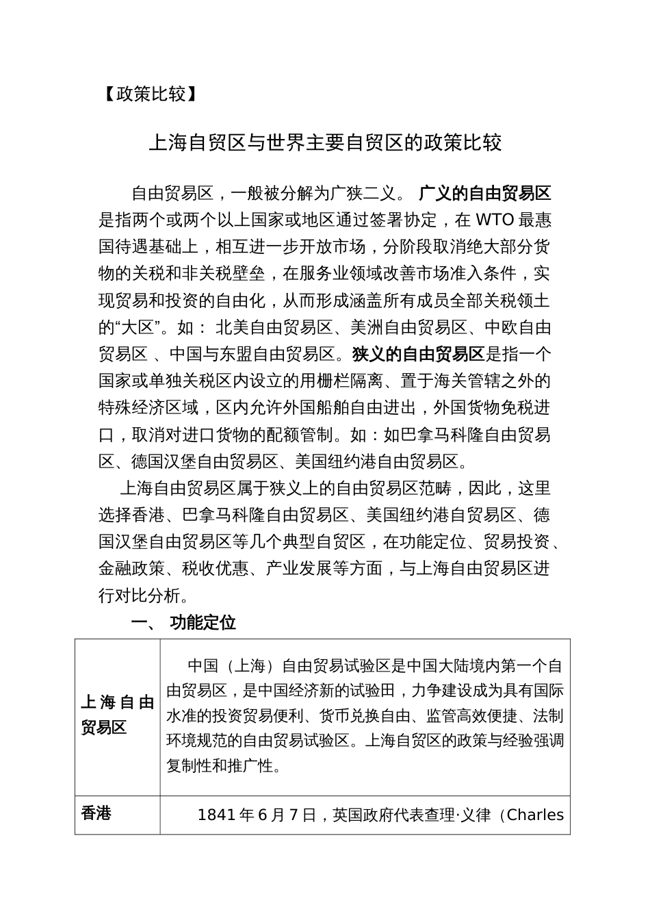 上海自贸区与世界主要自贸区比较要点[共9页]_第1页