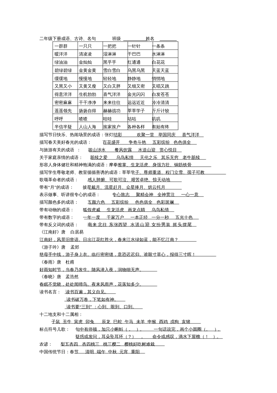 二年级下册成语、古诗、名句2[1]_第1页