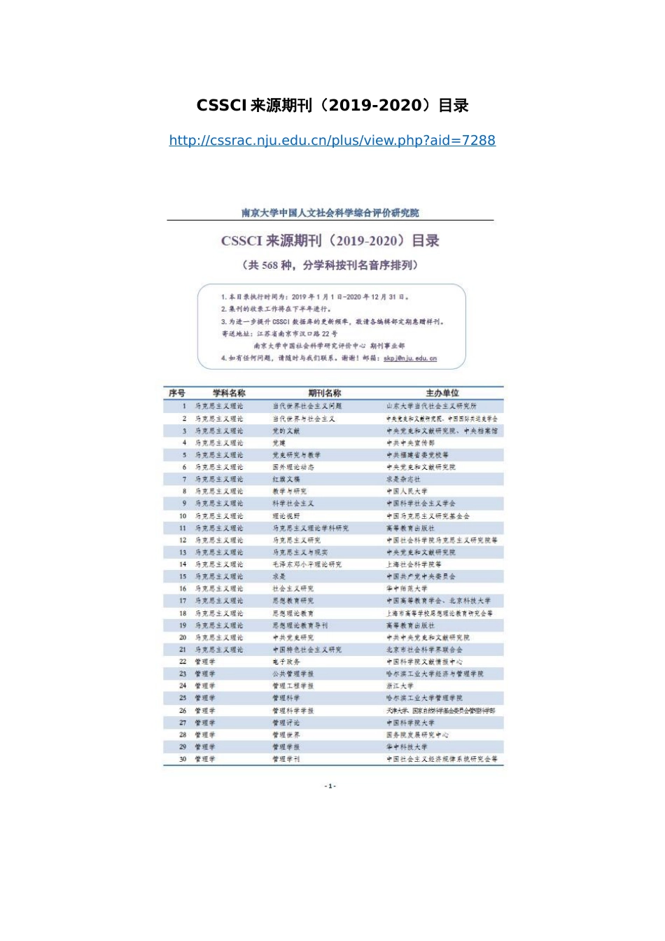 CSSCI 及其扩展版来源期刊目录20192020完整版_第1页