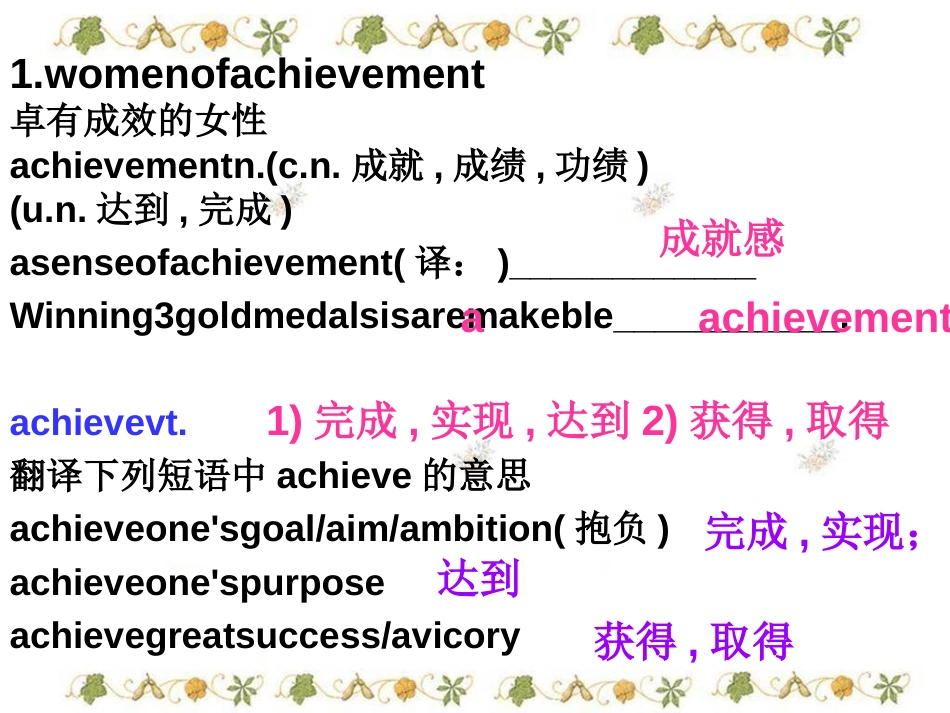 人教版高中英语必修四高一Unit1WomenofachievementLanguagepoints_第3页