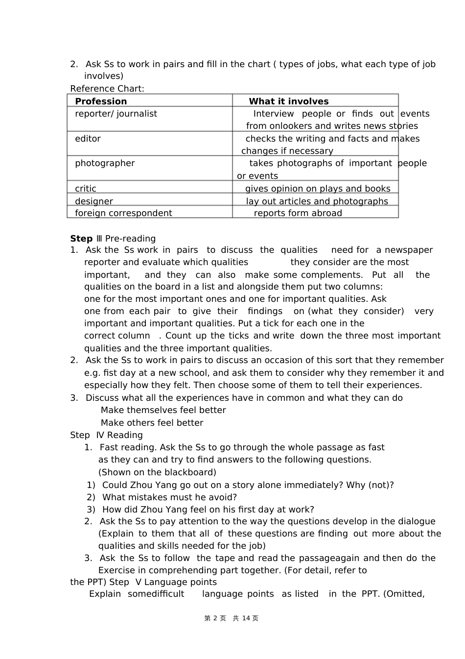 人教新课标必修五Unit4MakingtheNews单元教案_第2页