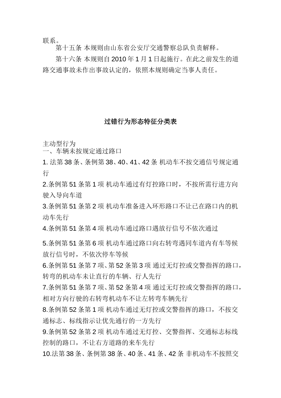 山东省道路交通事故责任确定规则试行过错行为形态特征分类表_第3页