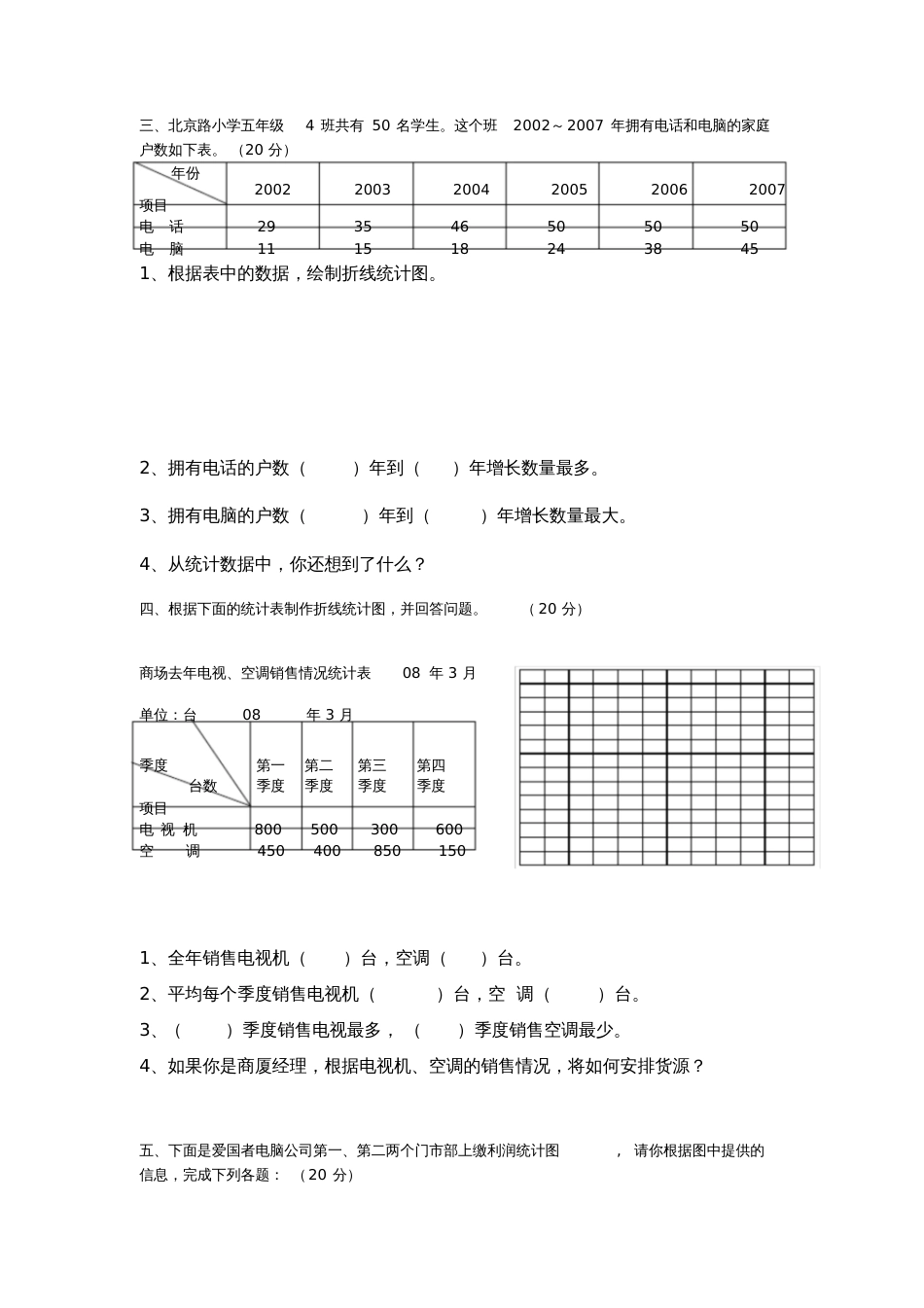 人教版数学五年级下册复式折线统计图习题_第2页