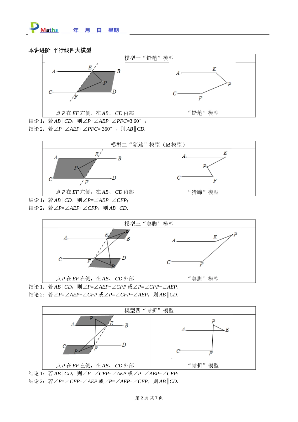 七年级数学培优平行线四大模型[共7页]_第2页