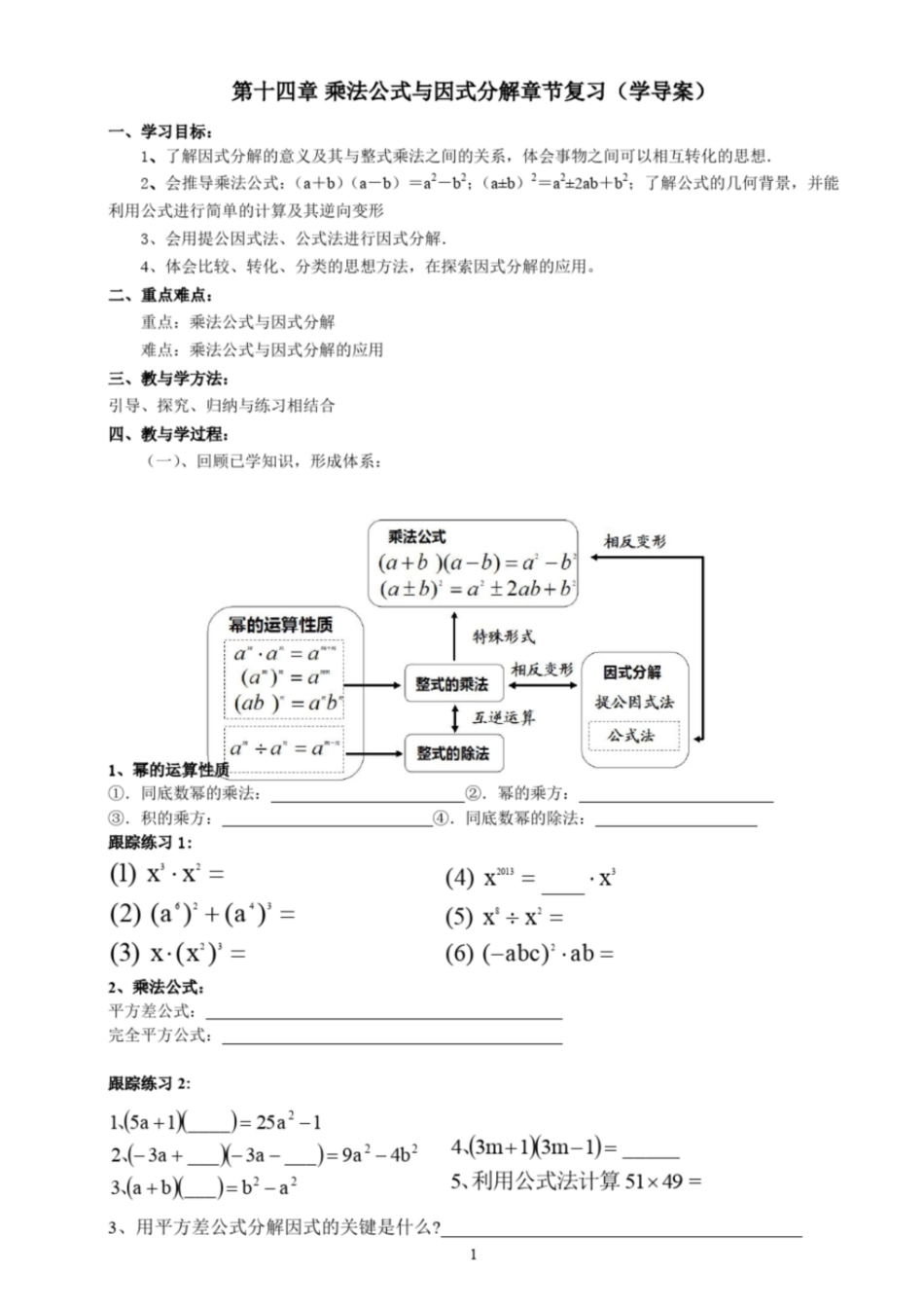 乘法公式与因式分解章节复习20200717232940_第1页