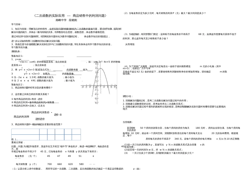 二次函数的综合应用商品销售中的利润问题_第1页