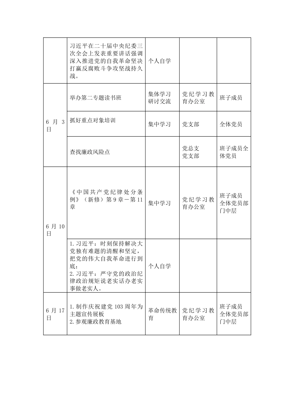 党纪学习教育工作计划安排表_第3页