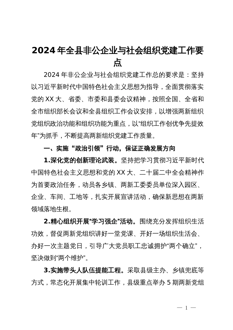 2024年全县非公企业与社会组织党建工作要点_第1页