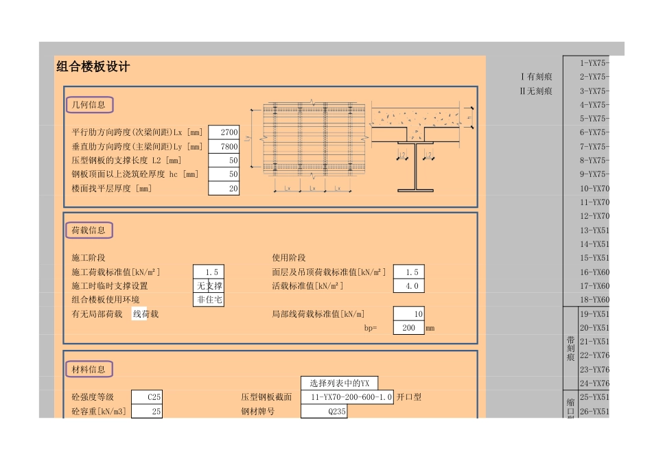 压型钢板组合楼板设计计算表格xls[共3页]_第1页