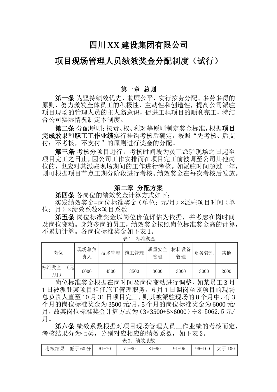 建筑企业项目现场管理人员绩效奖金分配制度[共5页]_第1页