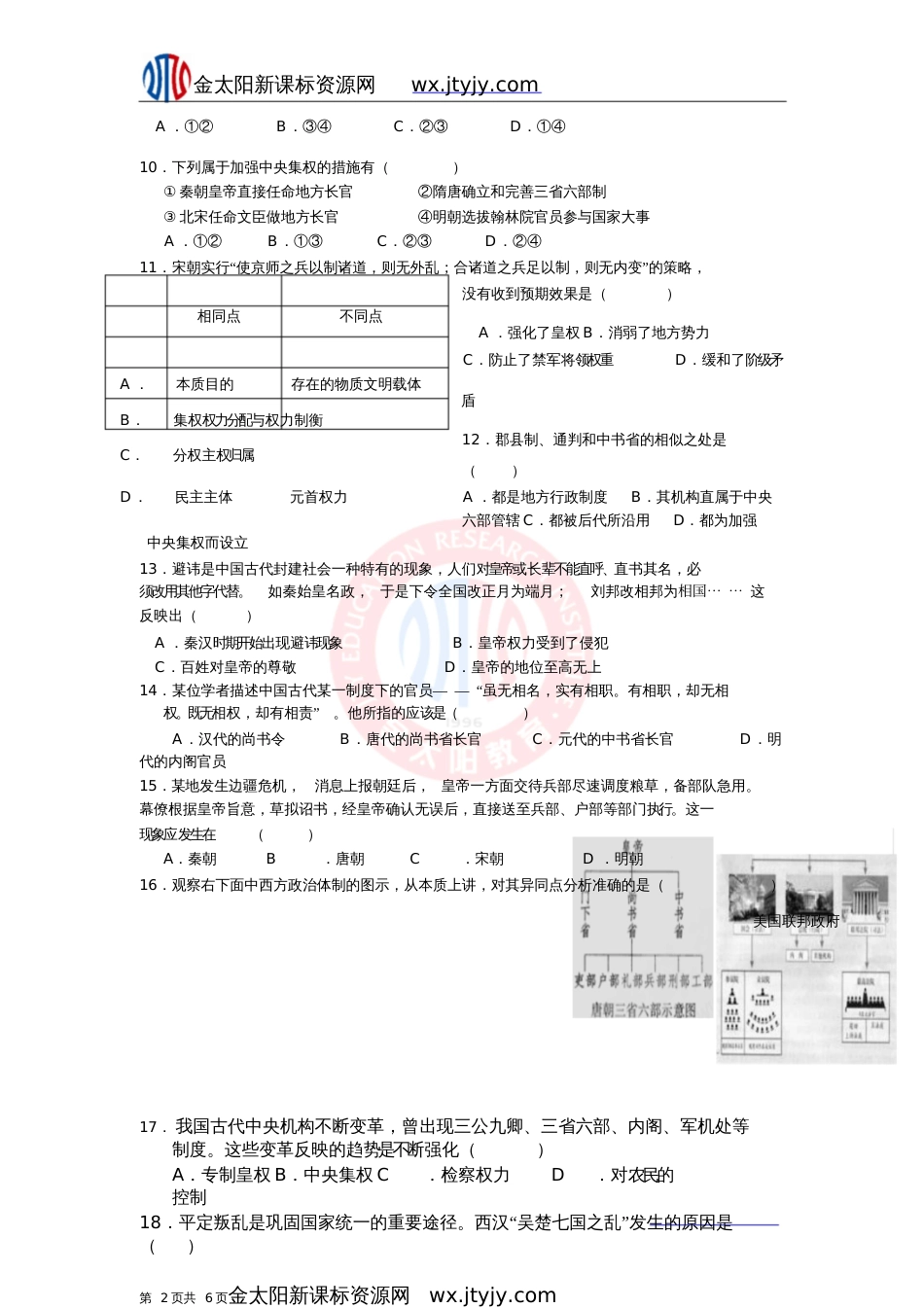 中国古代的政治制度专题练习_第2页