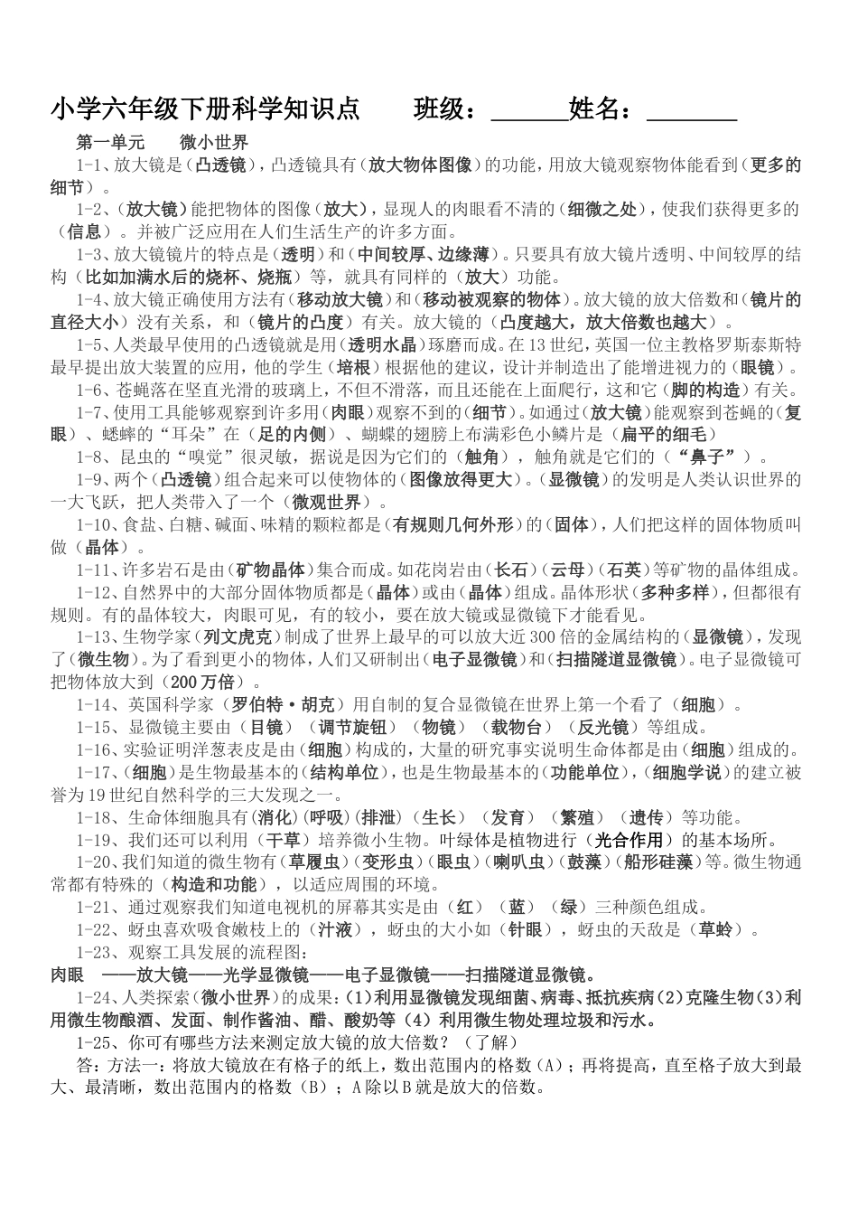 小学六年级下科学知识点[共4页]_第1页