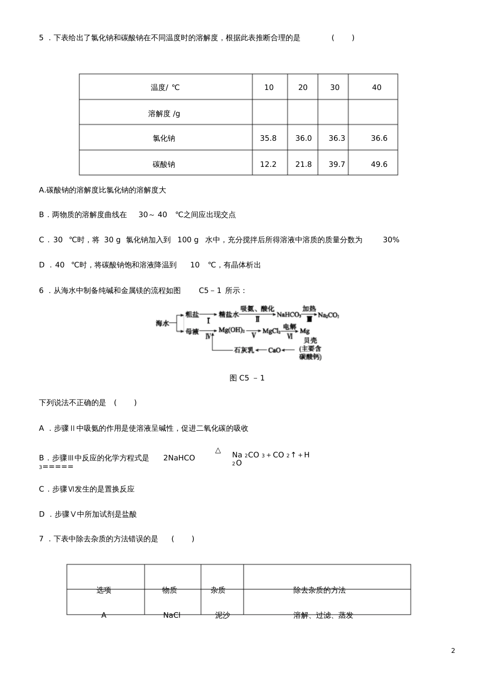 2020版中考化学复习方案阶段训练五练习_第2页