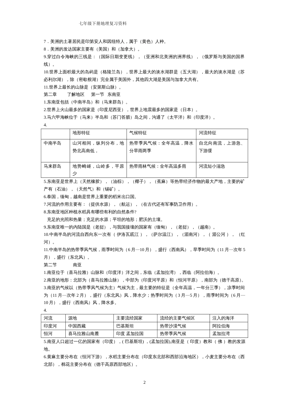 七年级地理下册总复习资料[共7页]_第2页