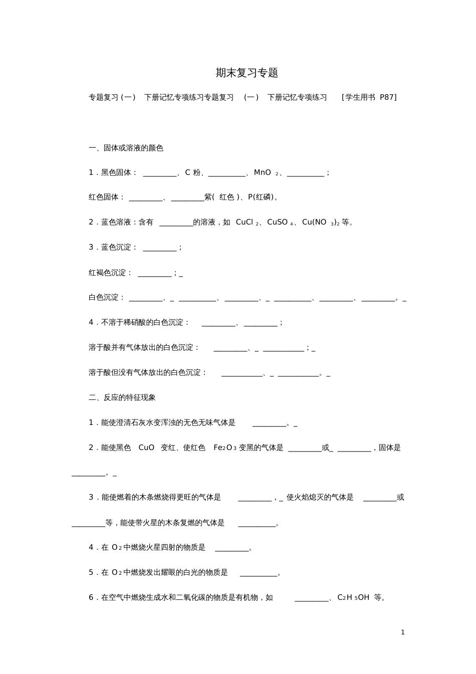 2020学年九年级化学下册专题复习一下册记忆专项练习练习_第1页