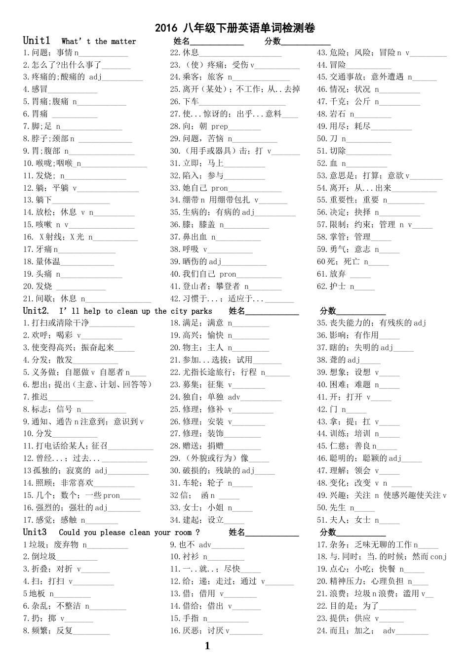 2016八年级下册英语单词检测卷[共4页]_第1页