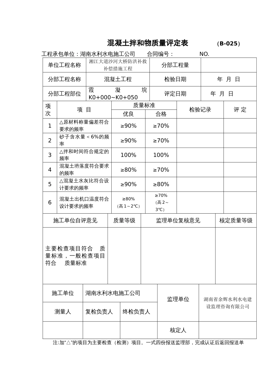 （B-025）混凝土拌和物质量评定表_第1页