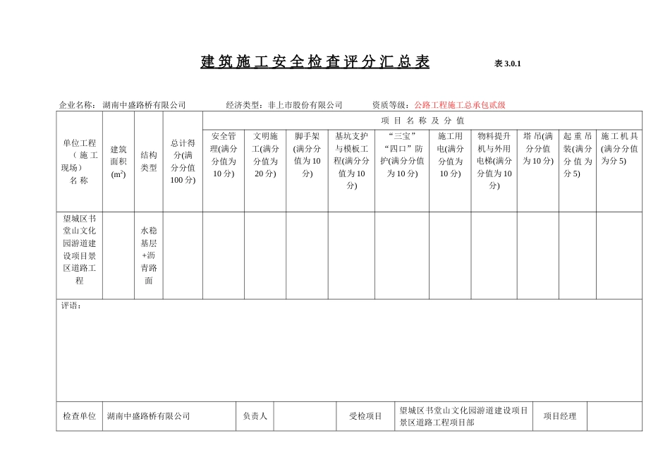 《建筑施工安全检查标准》（JGJ59—99）全套表格_第1页