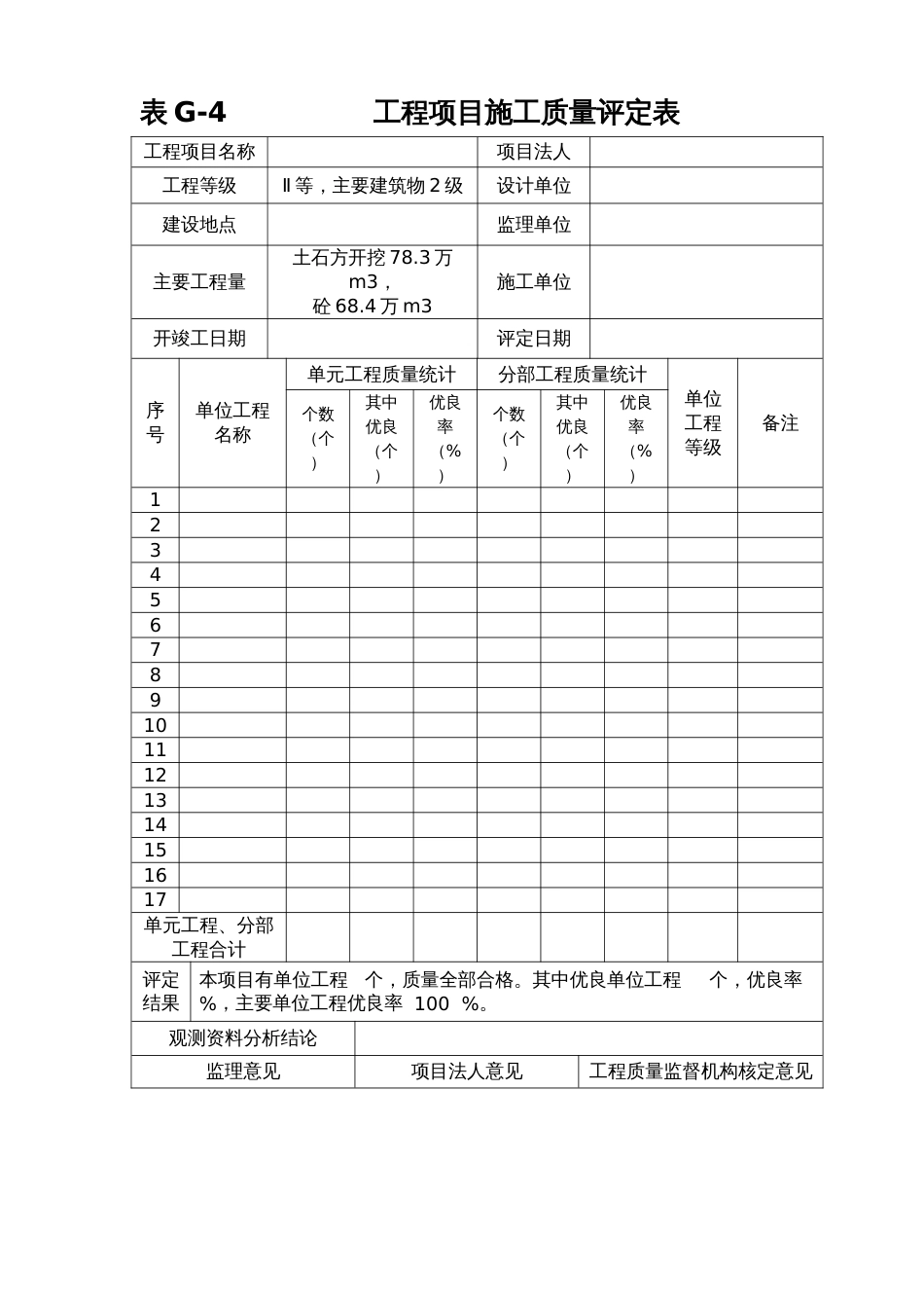 表G-4工程项目质量评定表_第1页